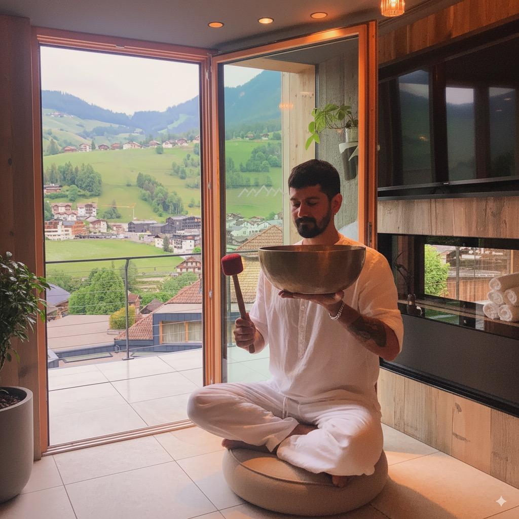 Eze durante una sessione di bagno sonoro
